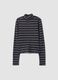 Brown striped stretch T-shirt with raised neck_0