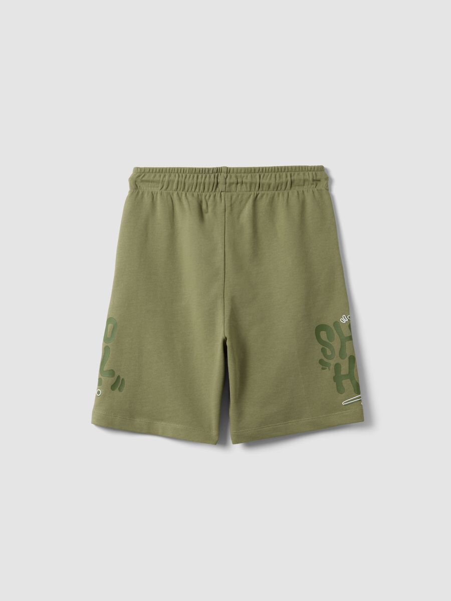 Green pure cotton Bermuda shorts with elasticated waist_1