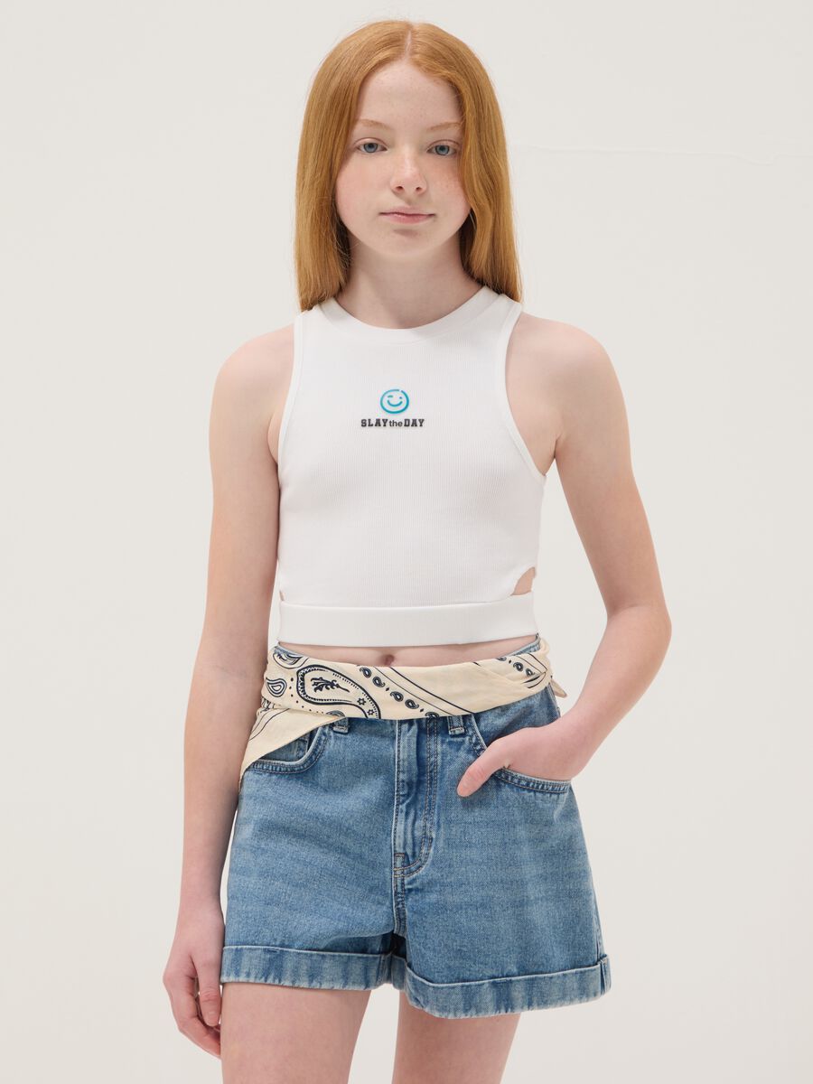 Top branco cropped em algod&atilde;o el&aacute;stico_1