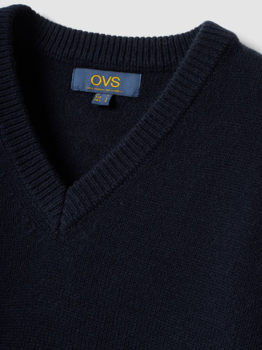 Navyblauer V-Ausschnitt-Pullover in Regular Fit_1
