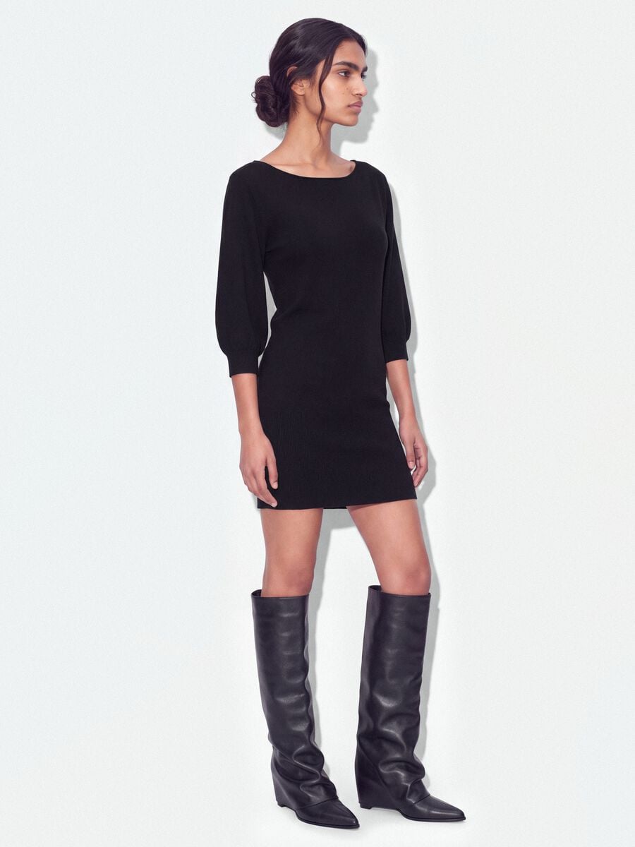 Black viscose-blend dress with bateau neckline_1