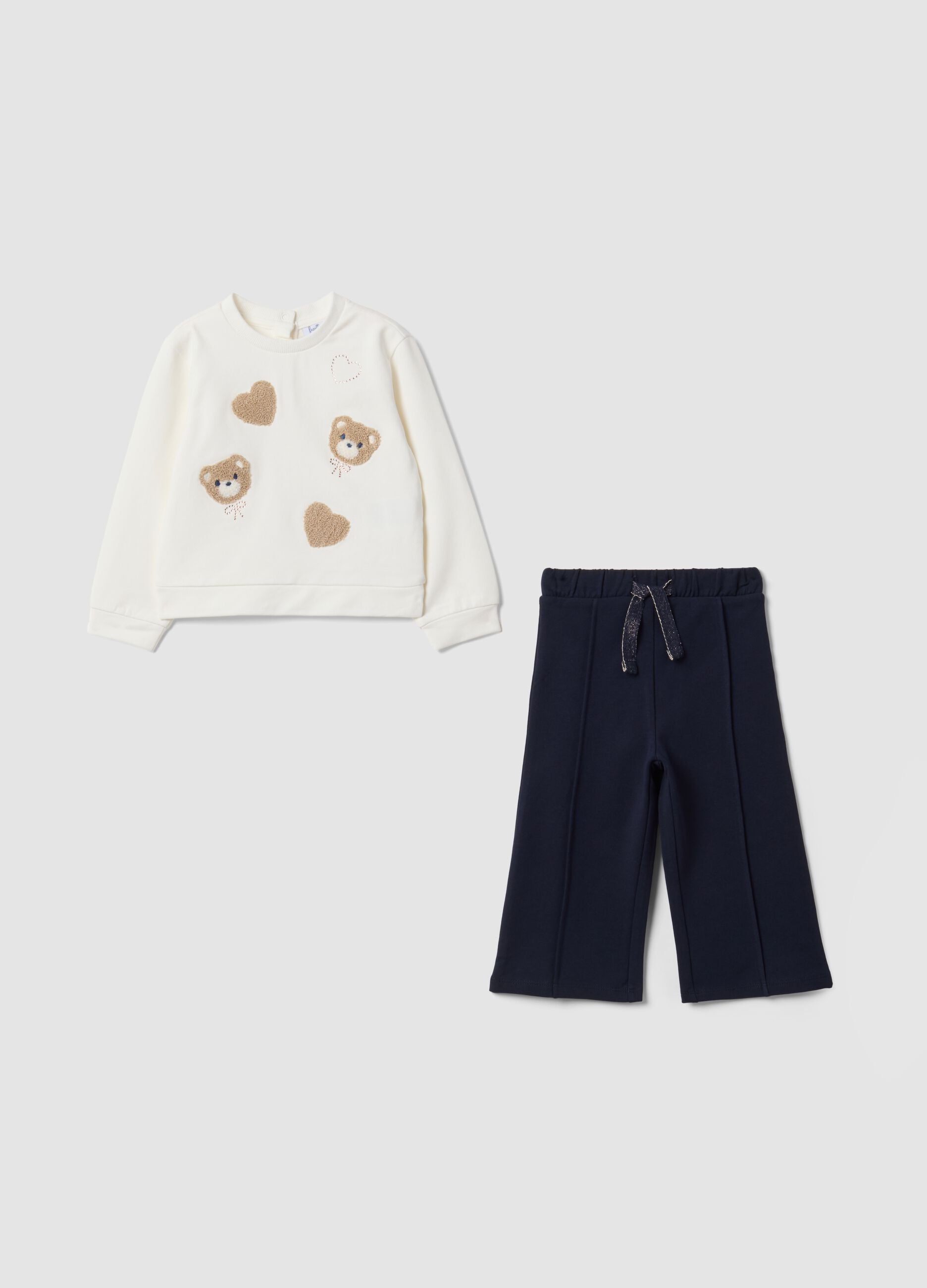 White and blue stretch cotton set with teddy bears for baby girl