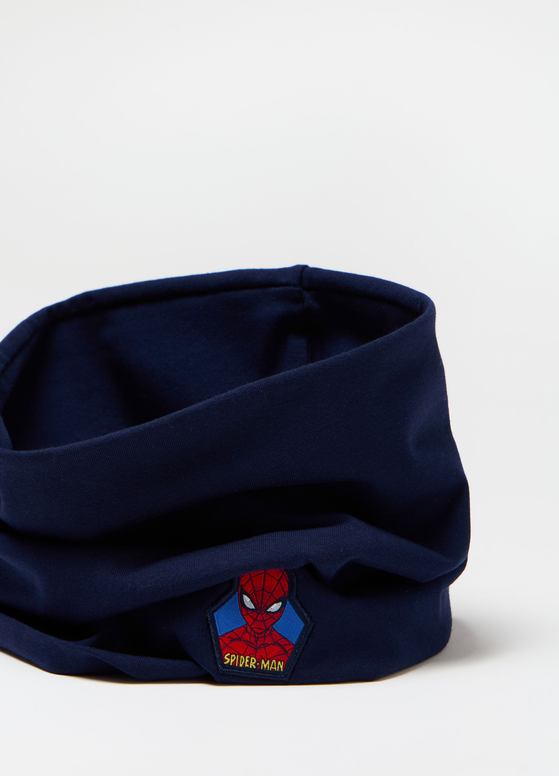 Stretch neck warmer with Spider-Man patch