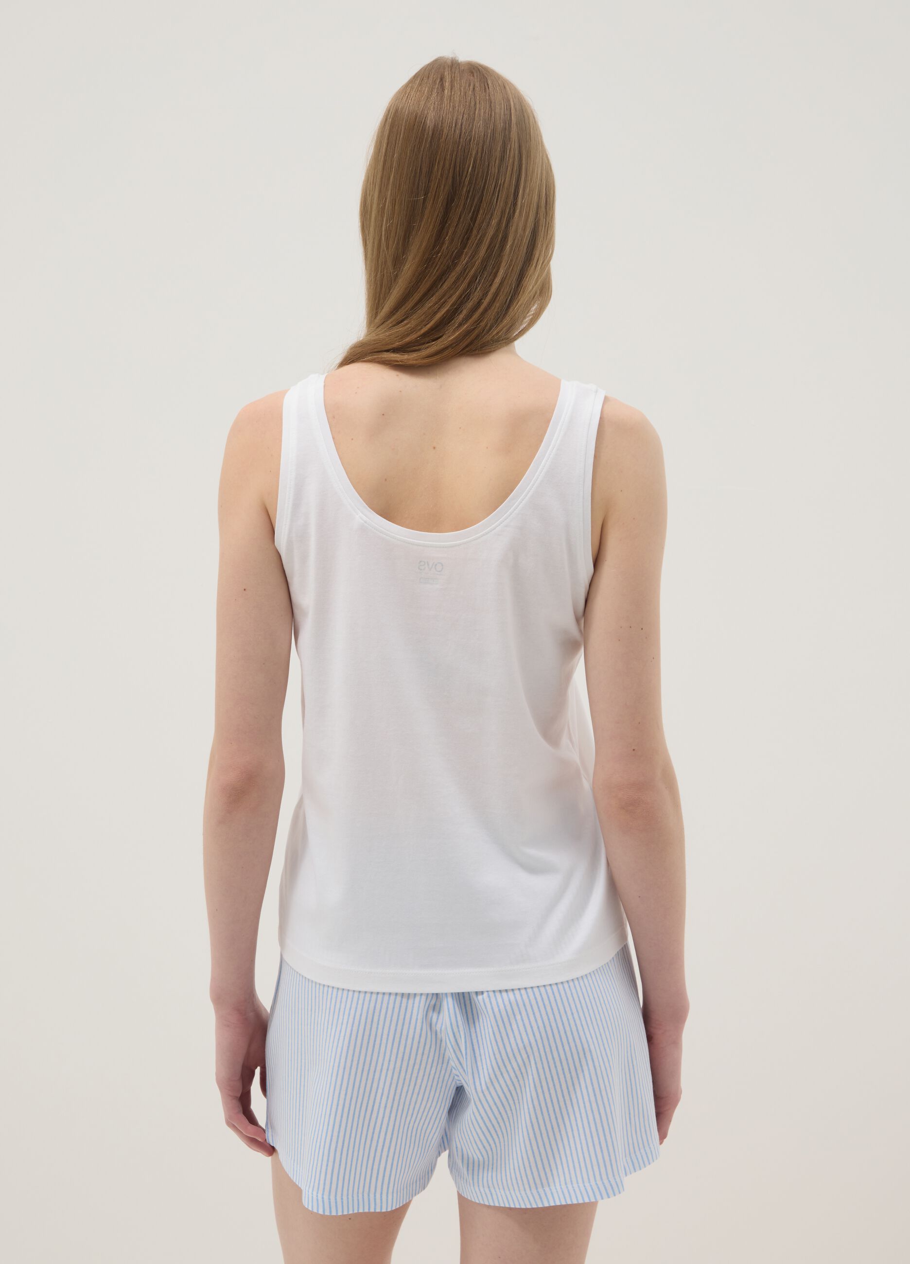 White organic cotton pyjama vest, regular fit, with floral print