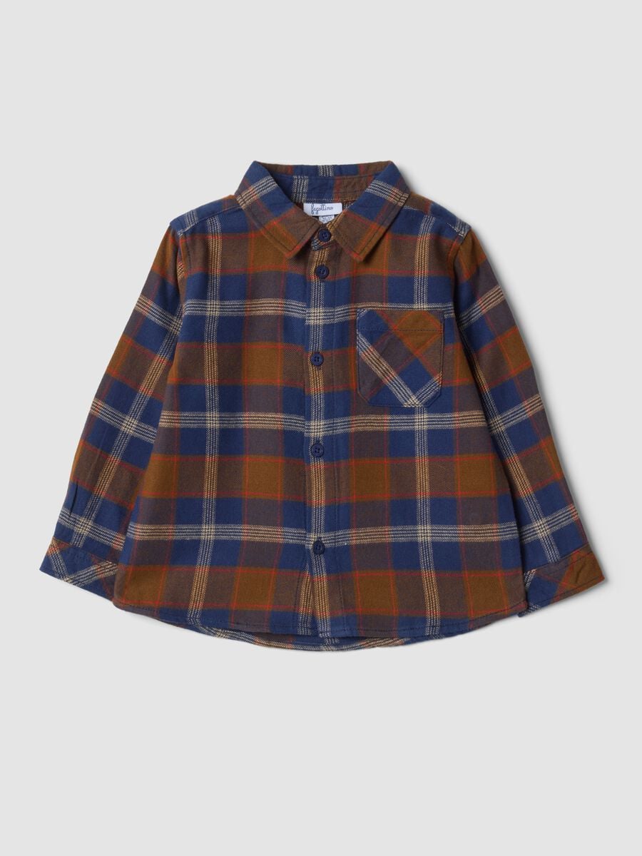 Camicia blu a quadri in puro cotone_0