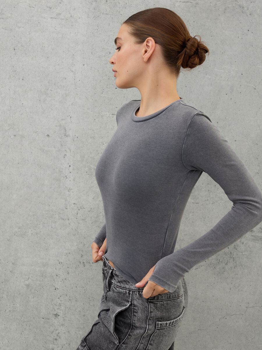 Long-sleeved Crop T-shirt Vintage Grey_2