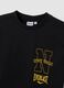 T-shirt preta regular fit em algod&atilde;o puro com mangas duplas e estampado para menino_2