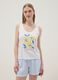 White organic cotton pyjama vest, regular fit, with floral print_0