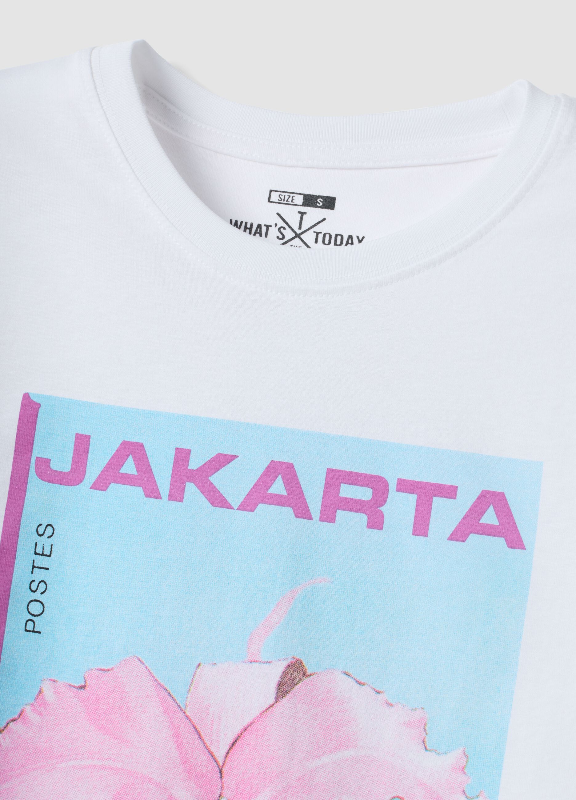 White pure cotton T-shirt with front print