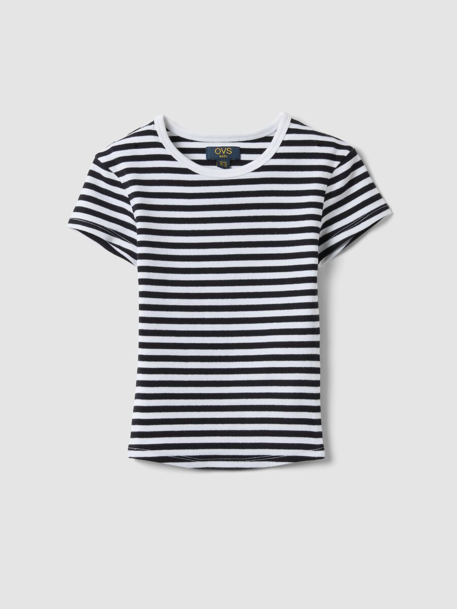 Fitted T-Shirt aus Stretch-Baumwolle f&uuml;r M&auml;dchen mit mehrfarbigen Streifen_0