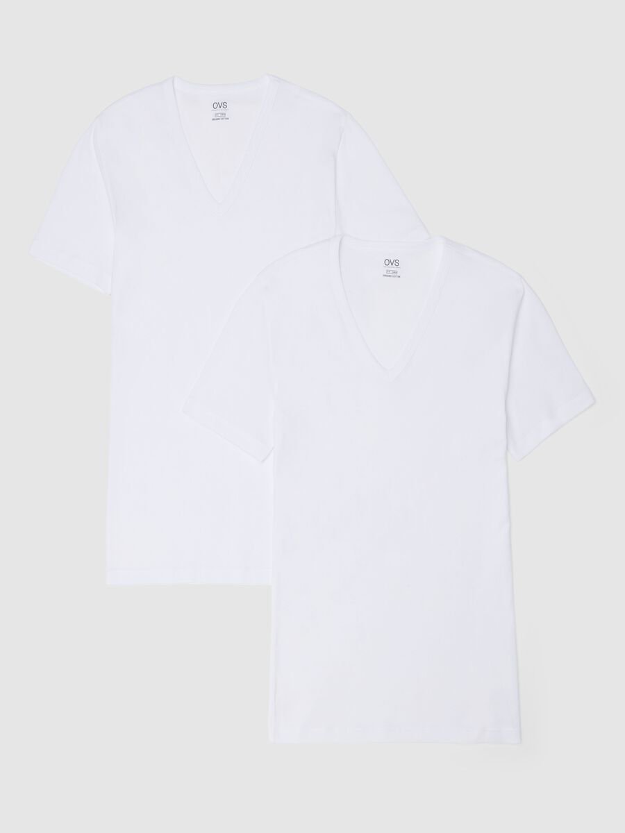 Twin Pack Pure Cotton White Regular Fit Deep V-neck T-shirts_4
