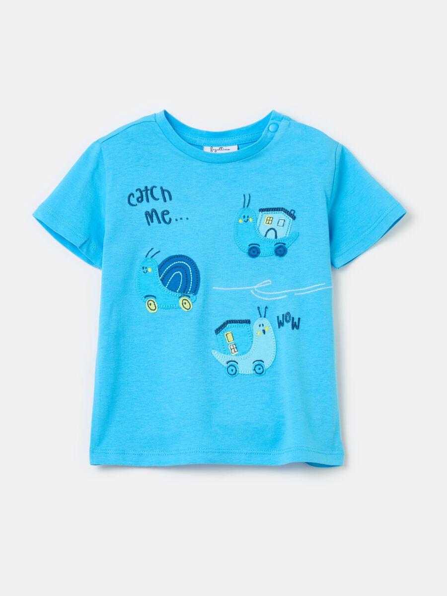 Cotton T-shirt with small snails patch_0