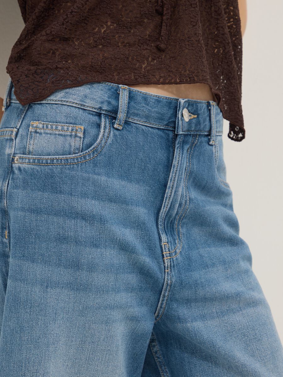 Blue denim pure cotton baggy shorts_3