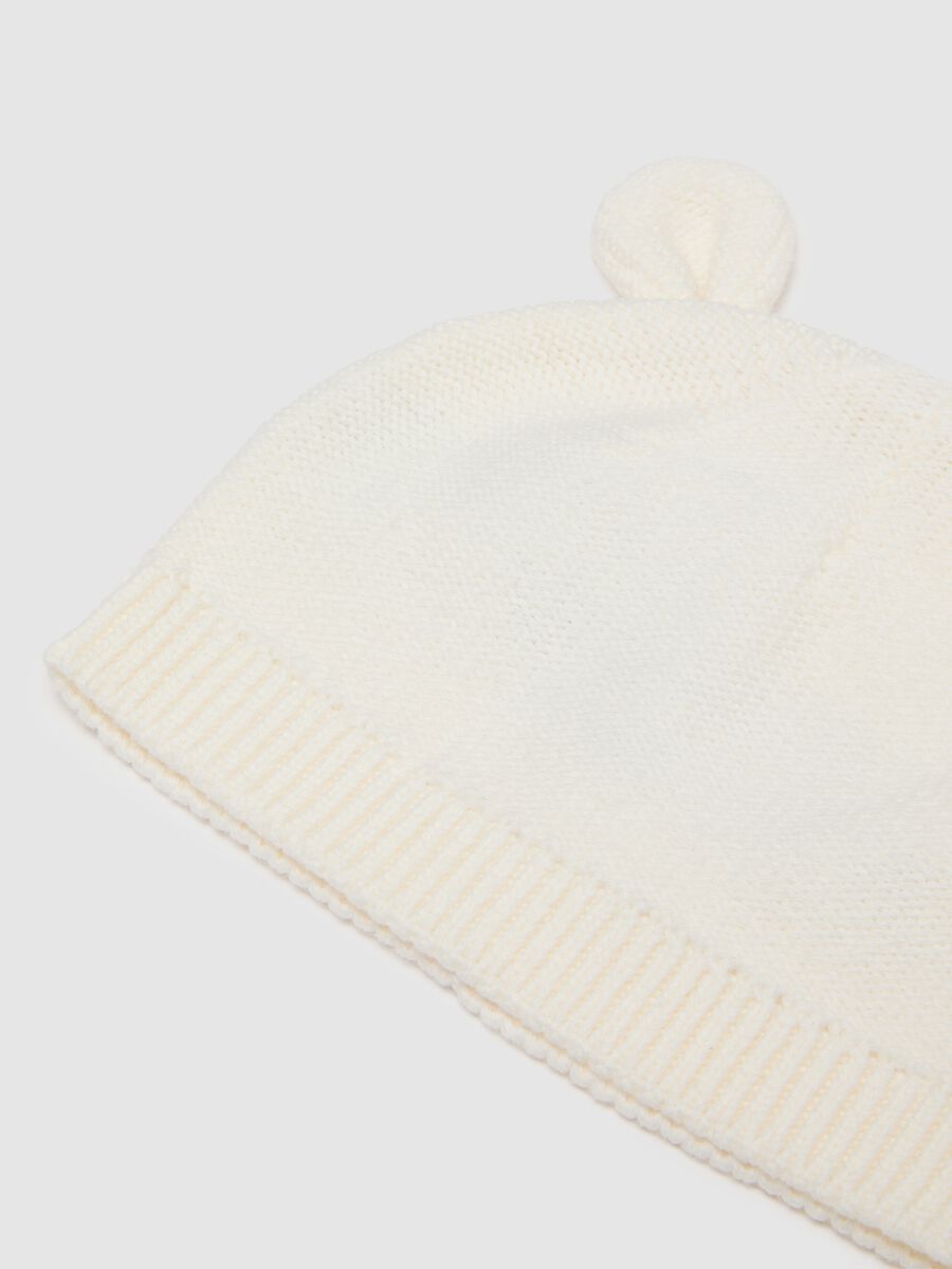White newborn cap in pure cotton with ears_1