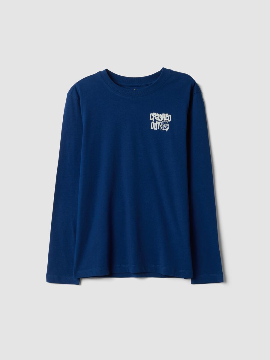 Blaues T-Shirt aus reiner Bio-Baumwolle im Relaxed Fit mit Print_0