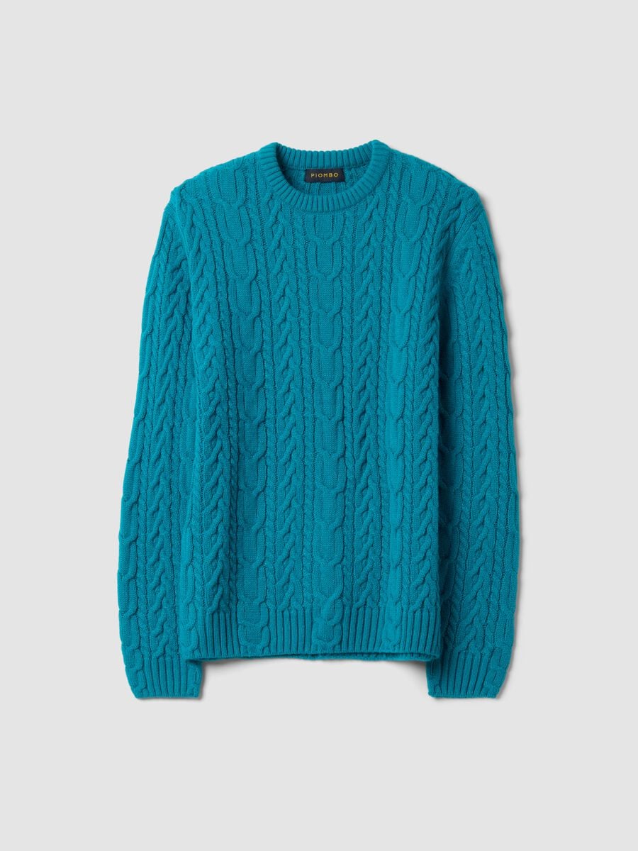 Maglia azzurra girocollo in misto lana con lavorazione jacquard_4