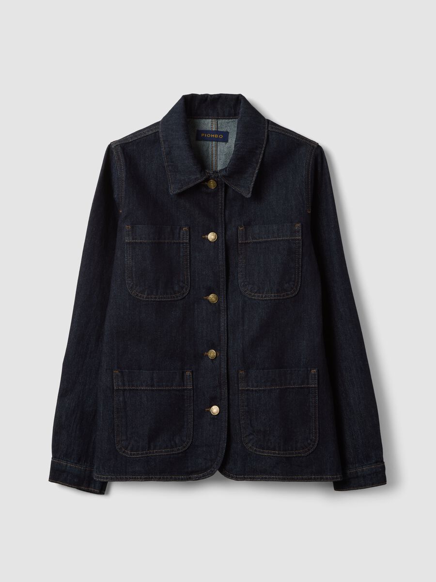 Blaue Denimjacke aus reiner Baumwolle, Regular Fit mit Kn&ouml;pfen_4