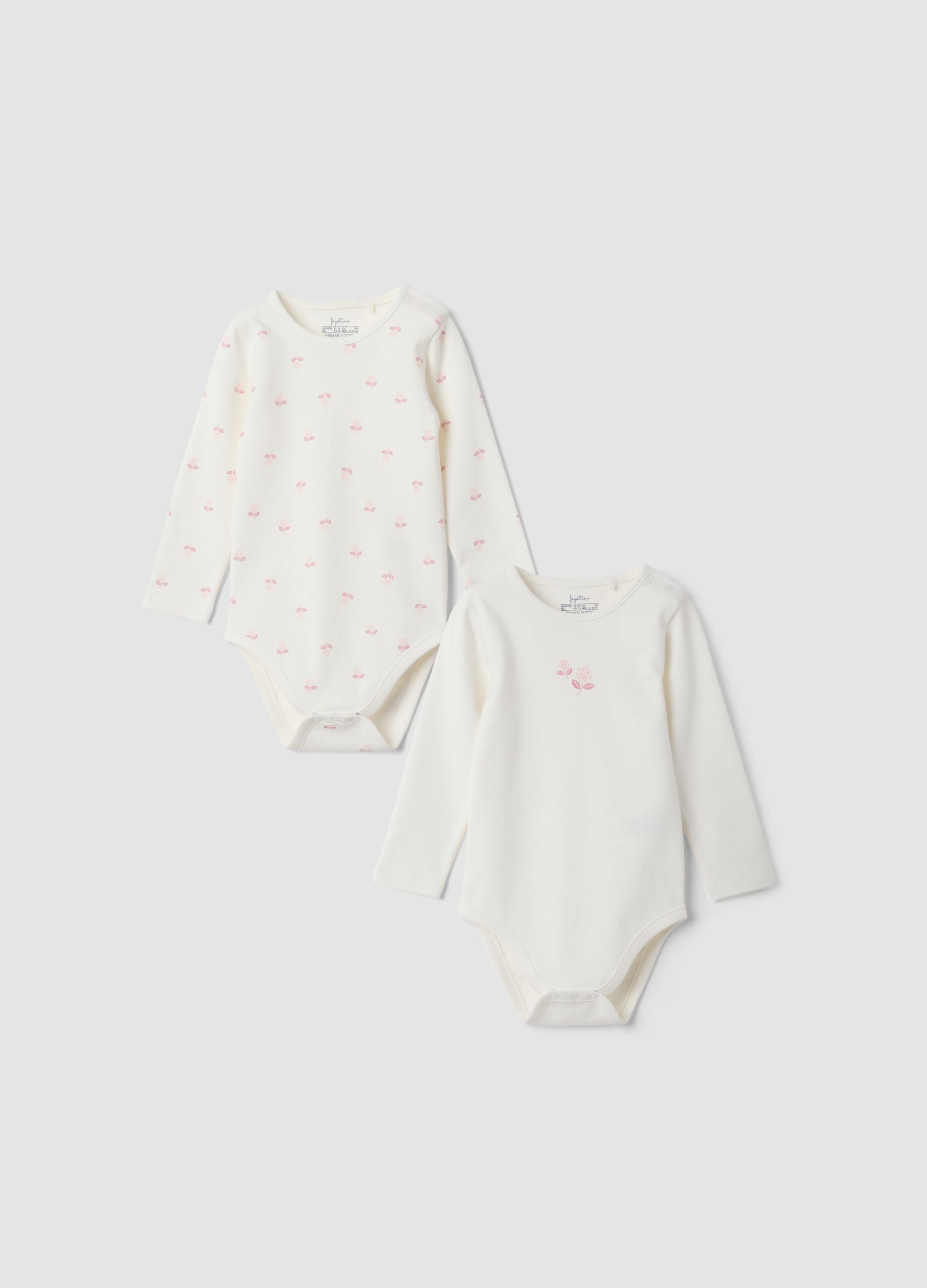 2-pack white organic cotton crew-neck bodysuits for baby girl