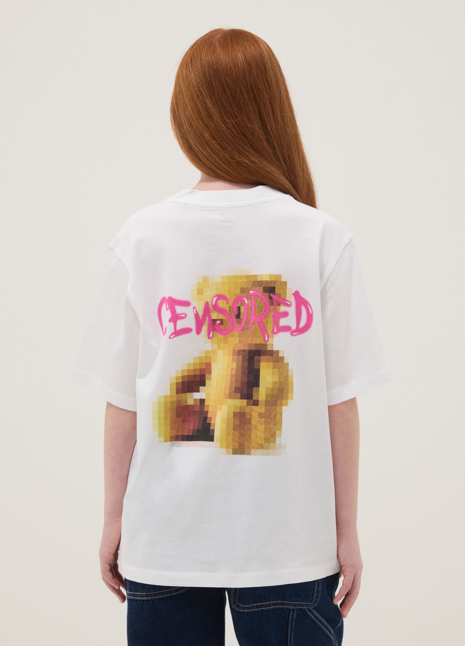 Girl's white oversized fit pure cotton t-shirt with writing