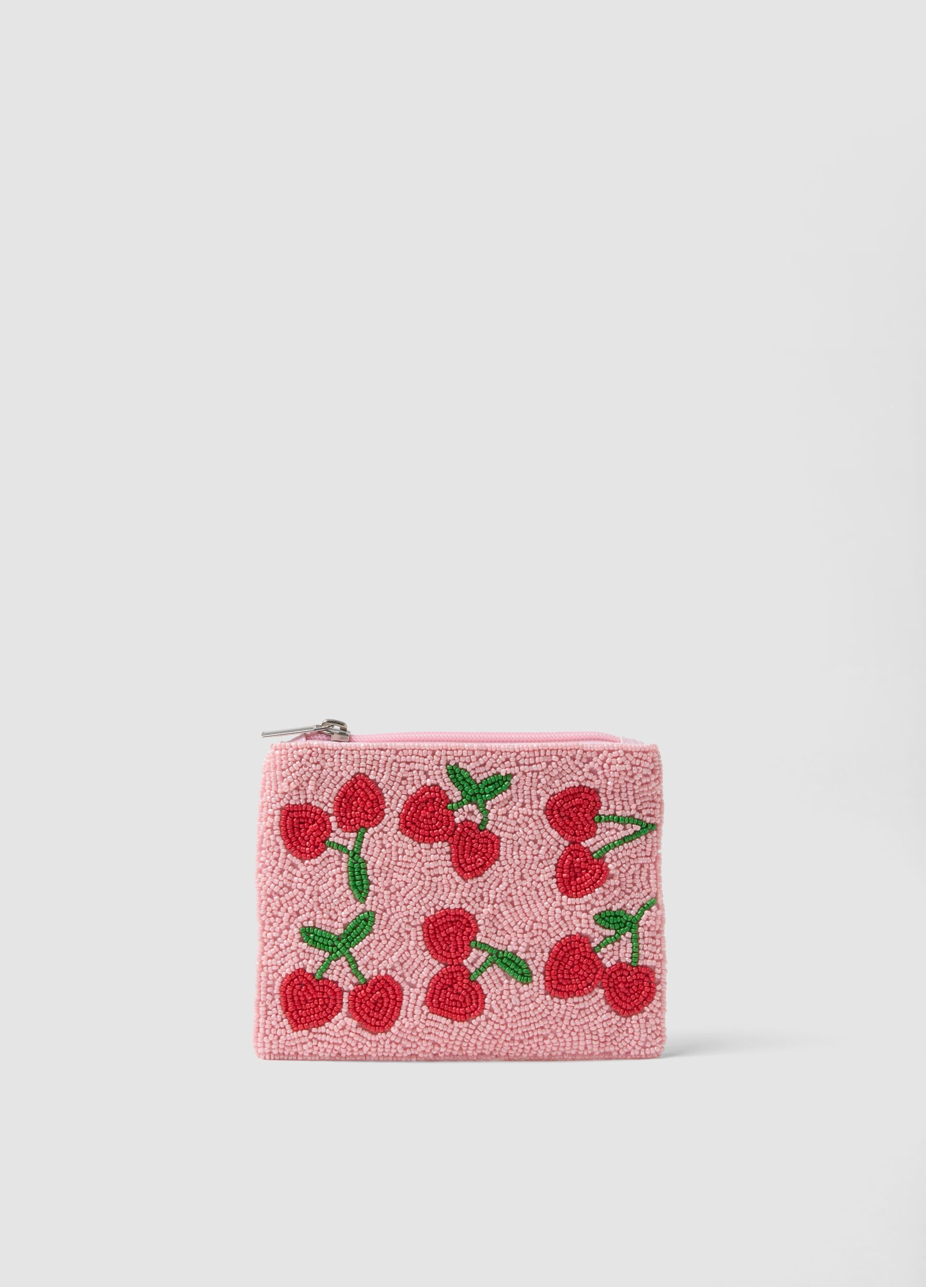 Multicoloured beaded cherry coin purse