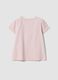 Pink short-sleeved stretch cotton T-shirt with floral appliqu&eacute;s_1