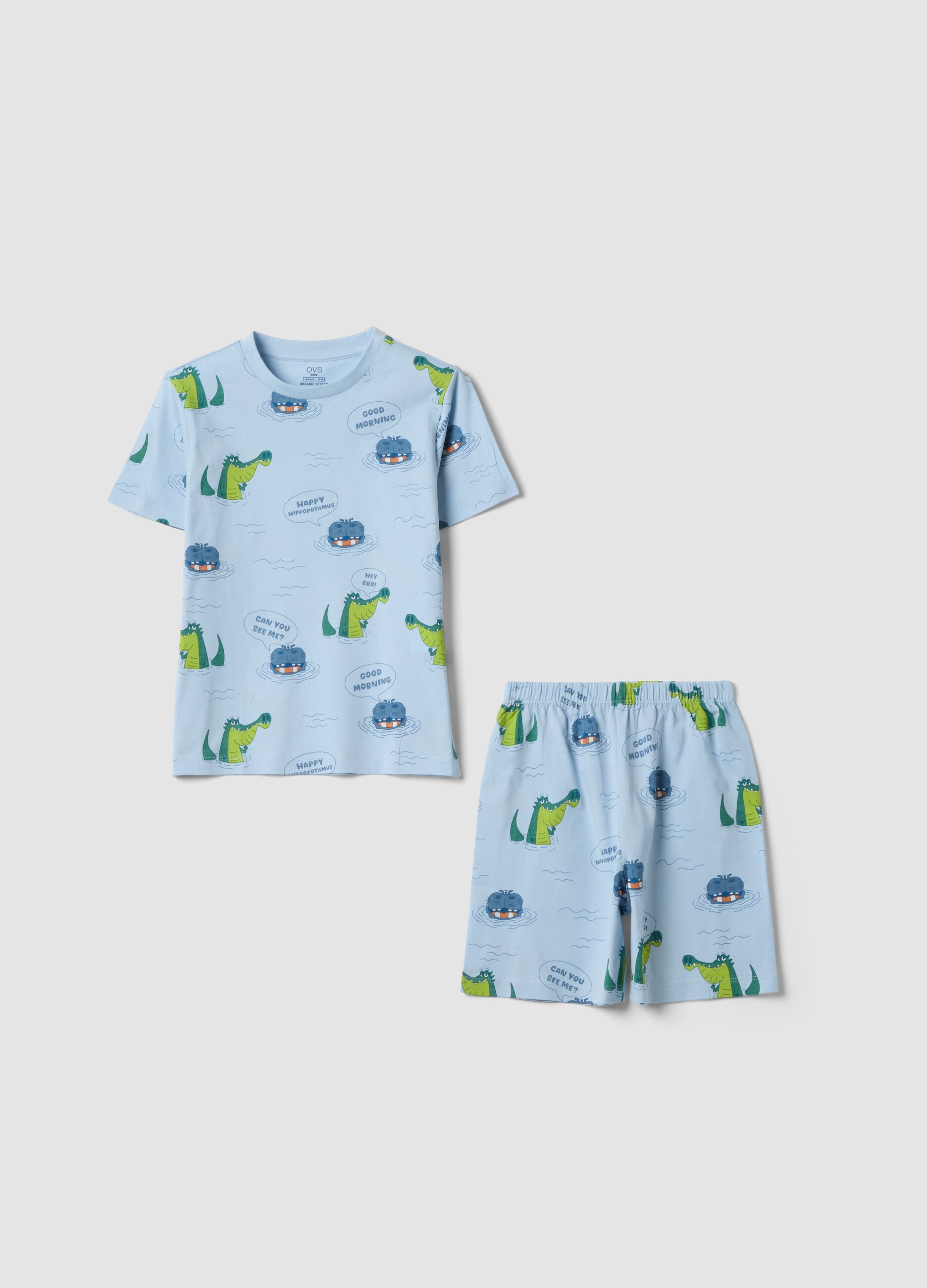Kids' sky blue pure cotton pyjamas regular fit with prints