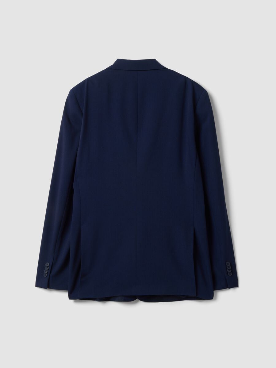 Slim-fit blue stretch viscose blazer with classic lapels_2