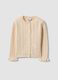 Beige pure cotton openwork knit cardigan for baby girl_0