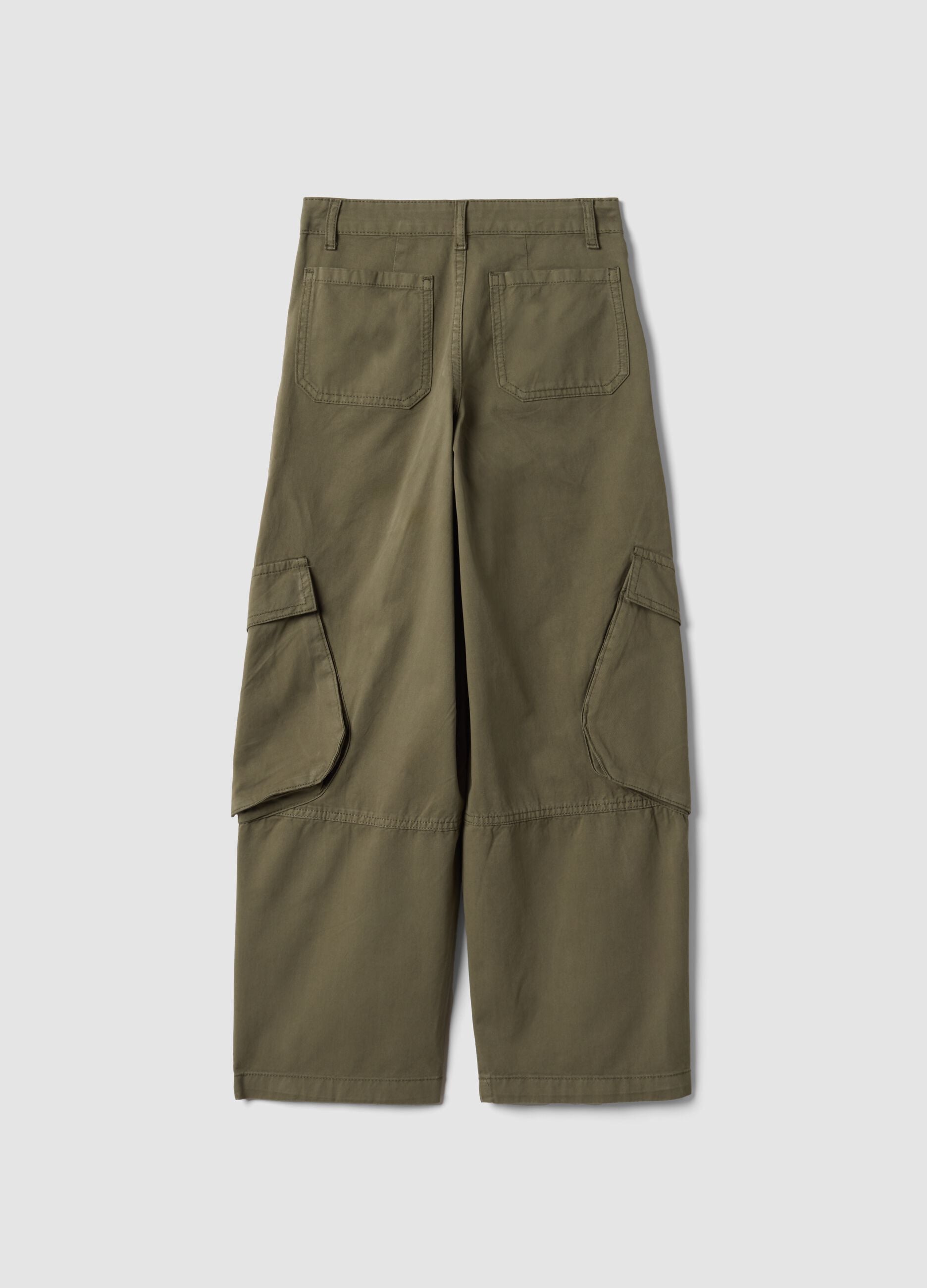 Girls&rsquo; green pure cotton straight-fit cargo trousers