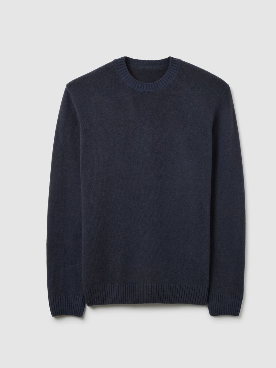 Blue crew neck sweater in regular fit wool blend_4