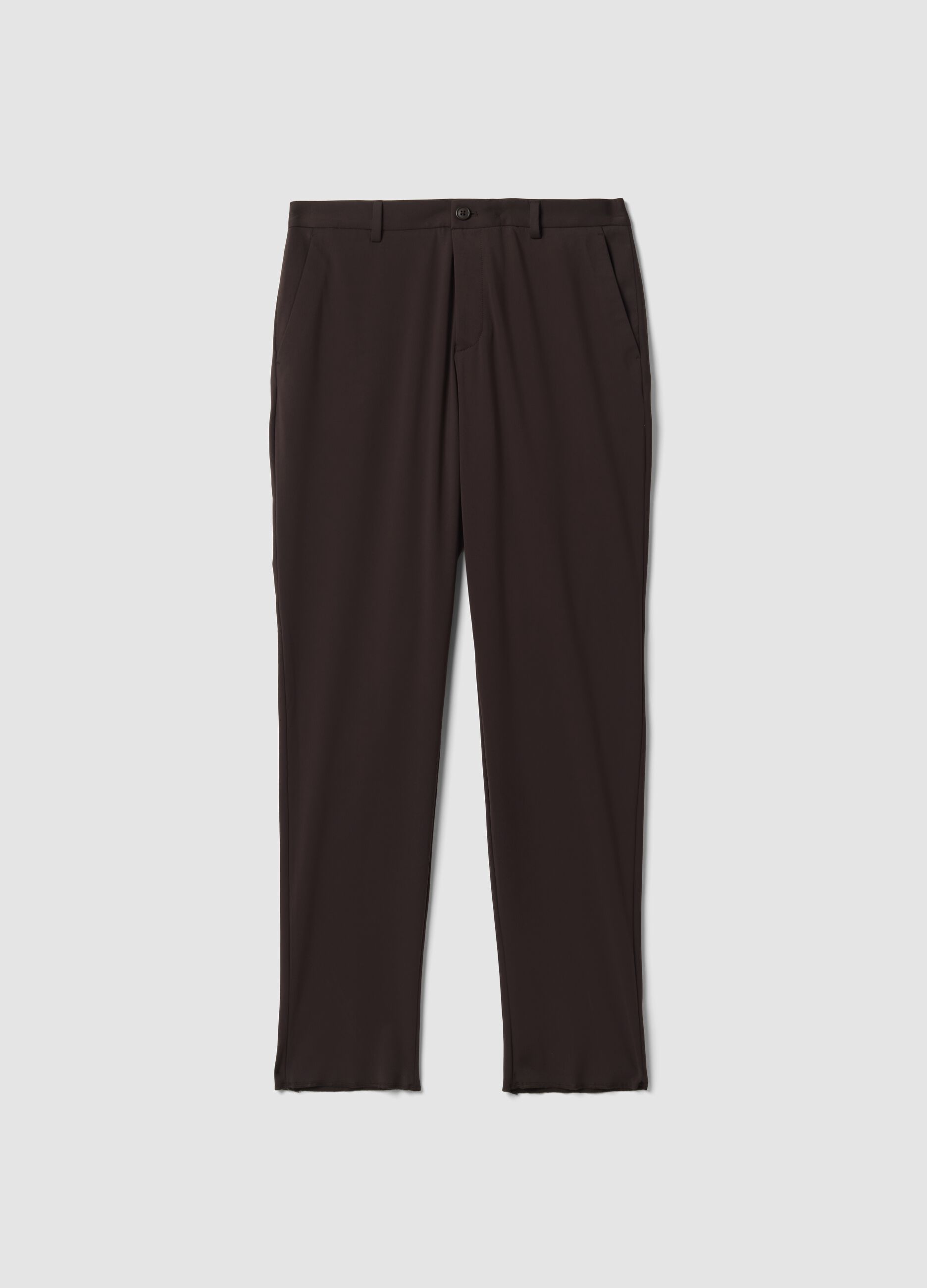 Brown slim-fit formal trousers in 4-way stretch fabric