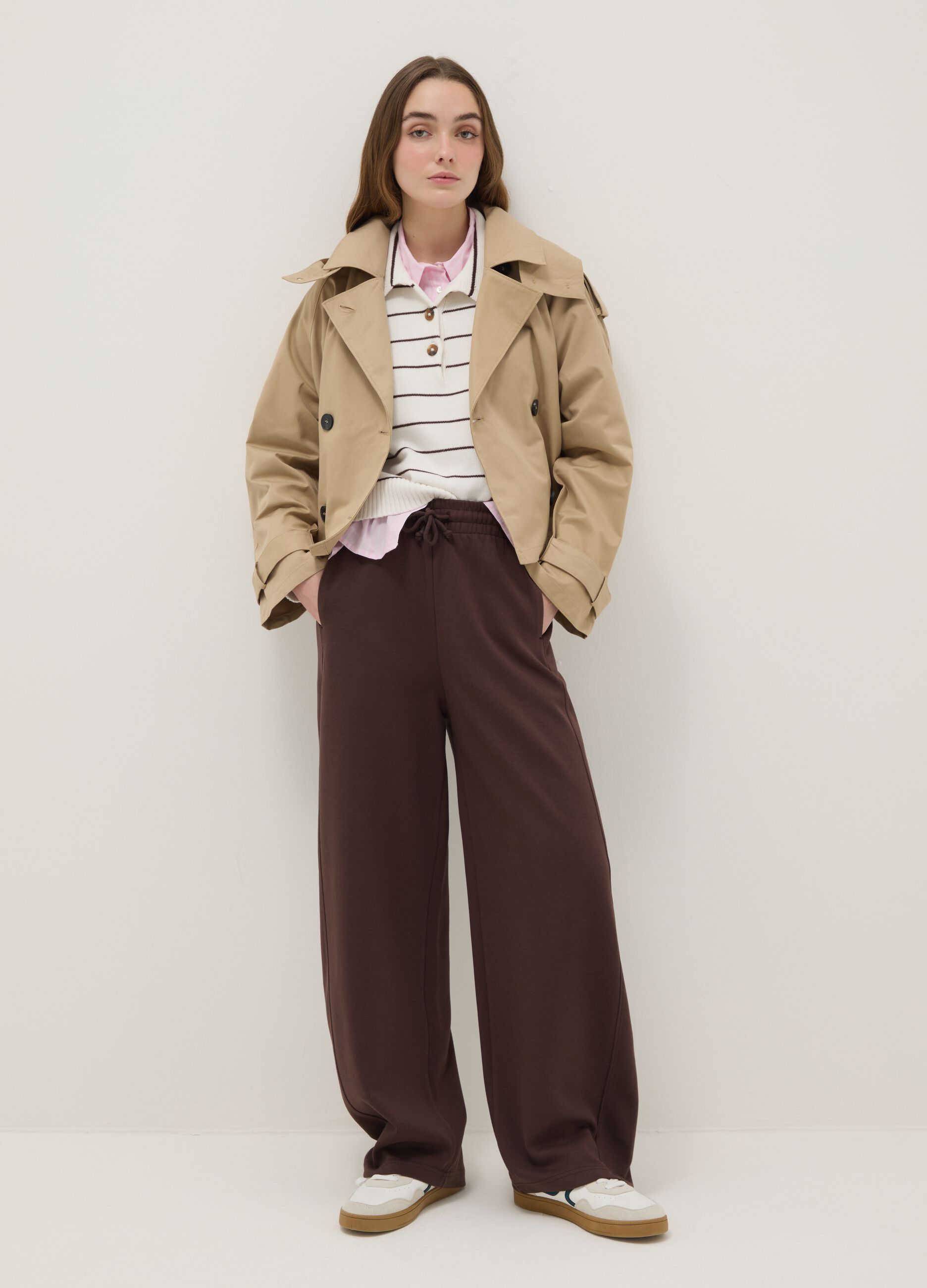 Beige cotton blend regular fit jacket with hood