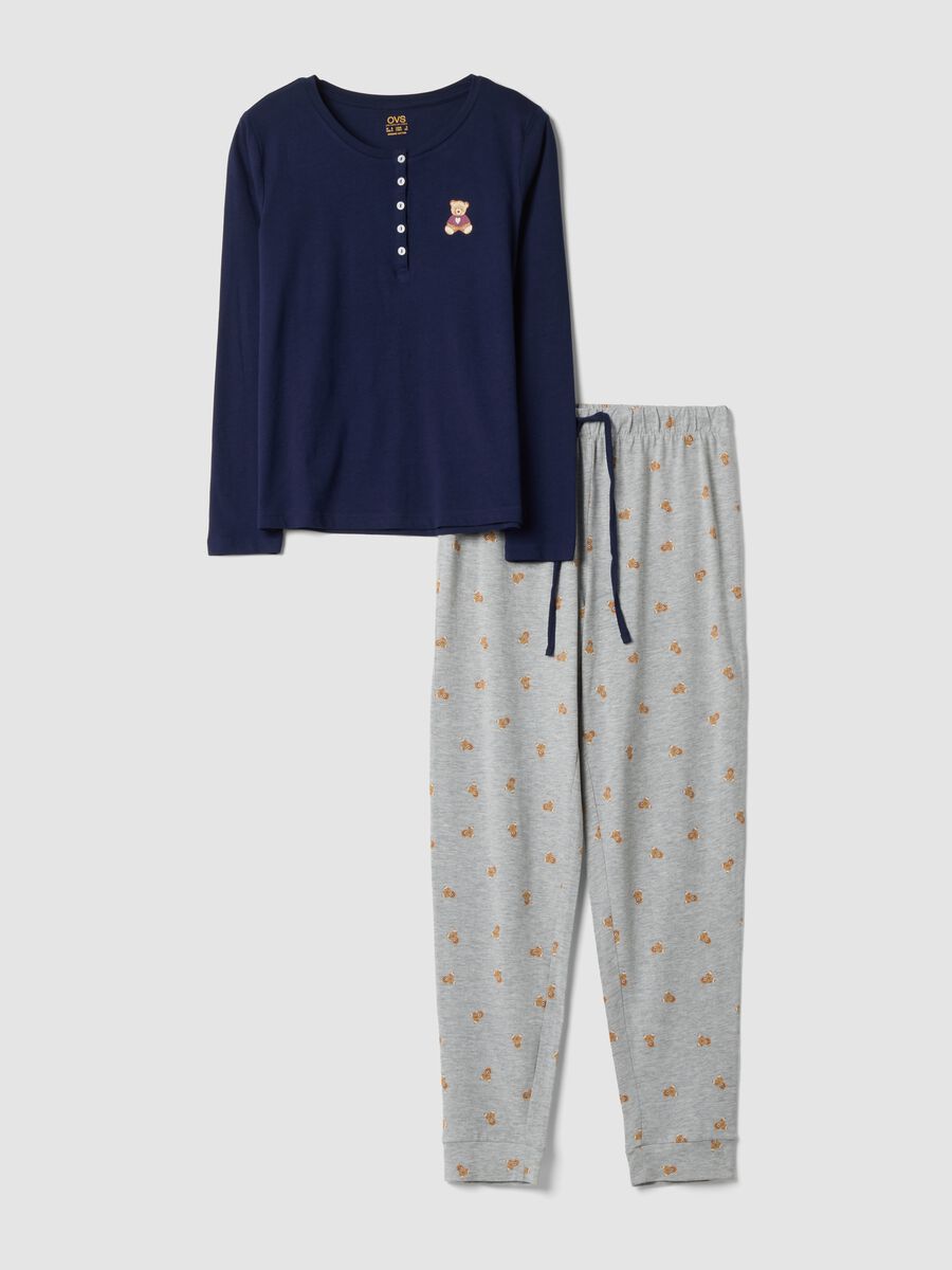 Navy pure organic cotton pyjamas with henley neckline_4