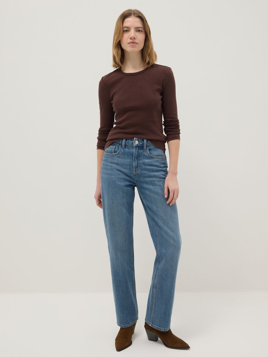 Brown stretchy cotton long sleeve regular fit shirt_1