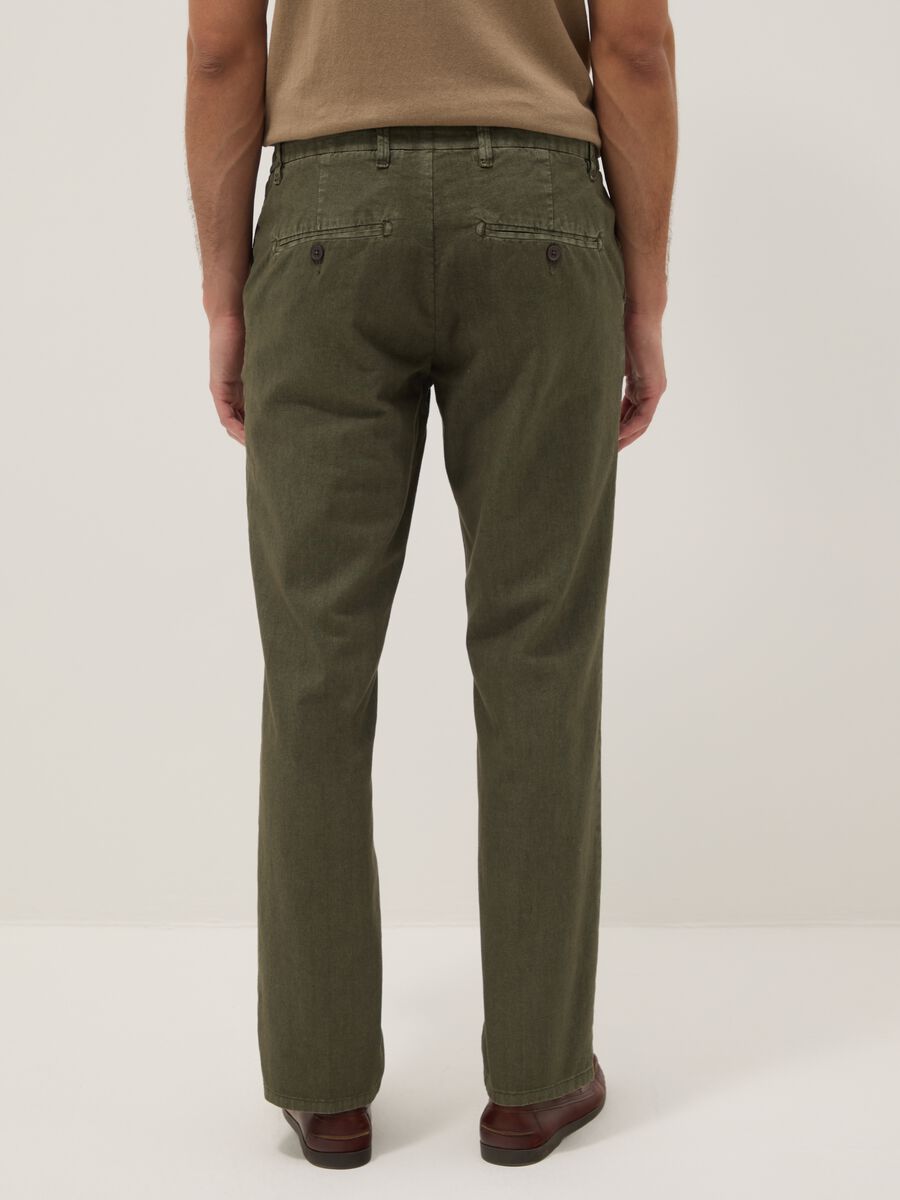 Green linen and cotton blend regular-fit chino trousers_2