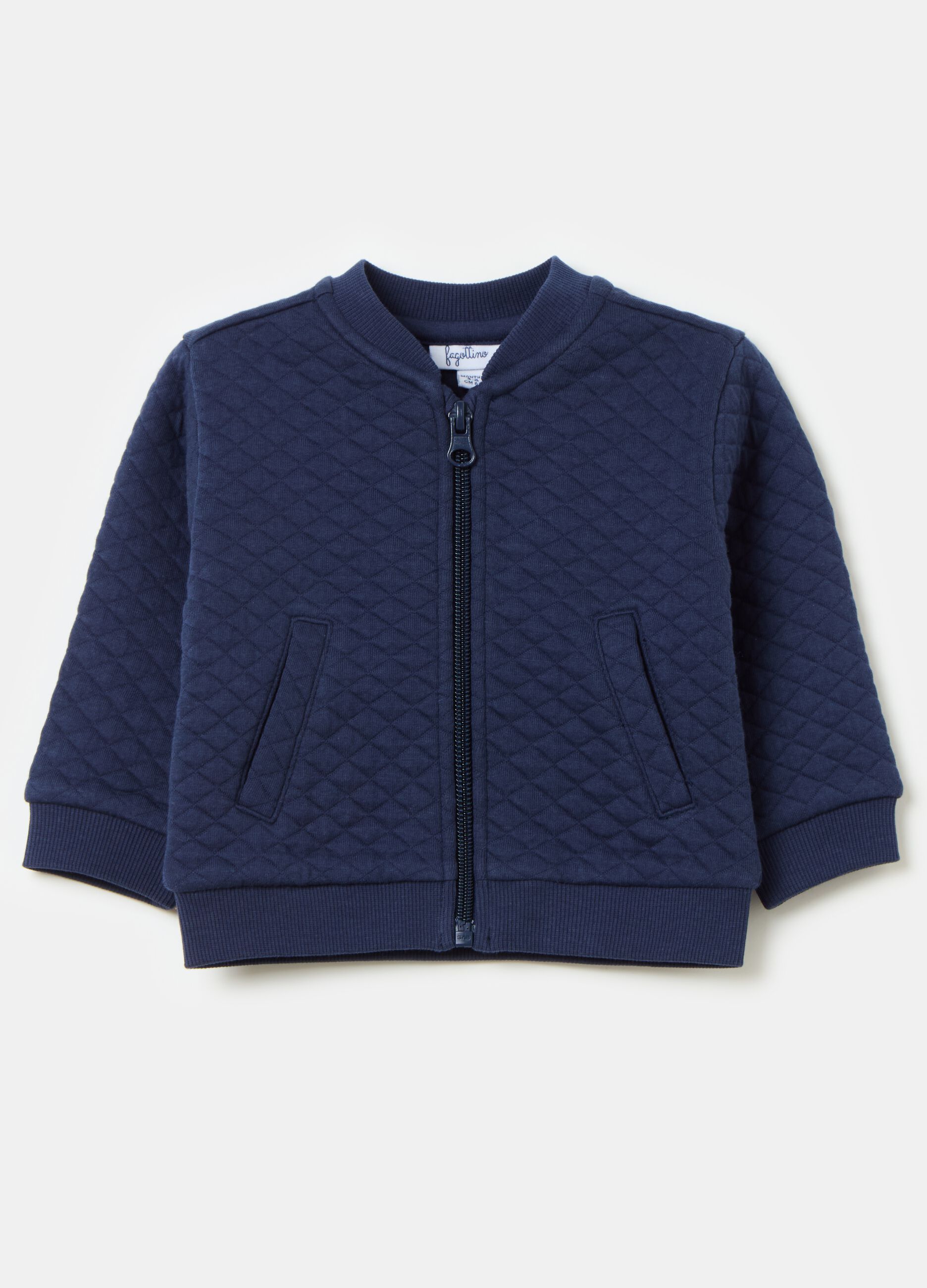 Full-zip sweatshirt with diamond quilting and pockets