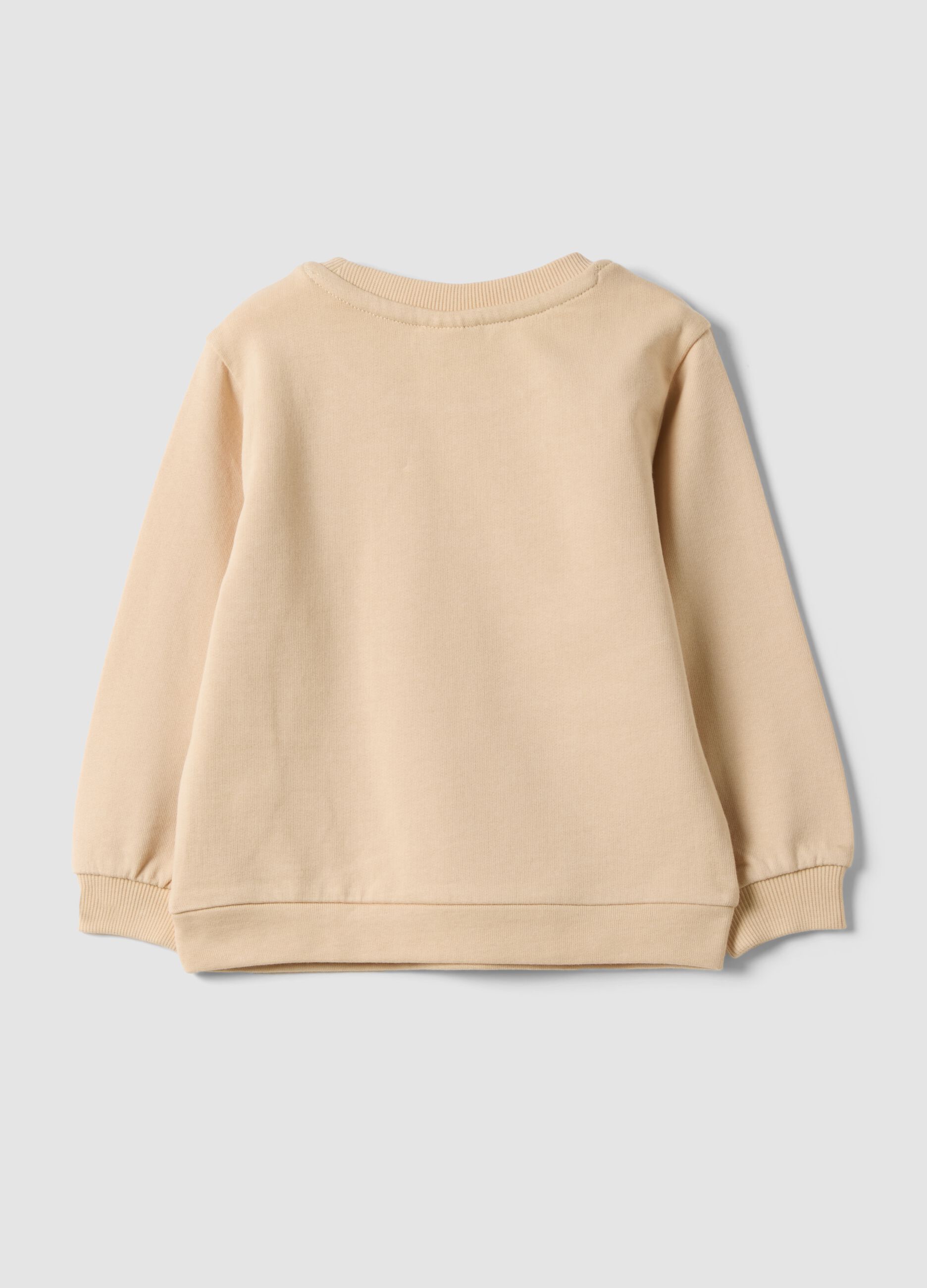 Felpa beige in puro cotone a girocollo e con stampa cuori per bimba