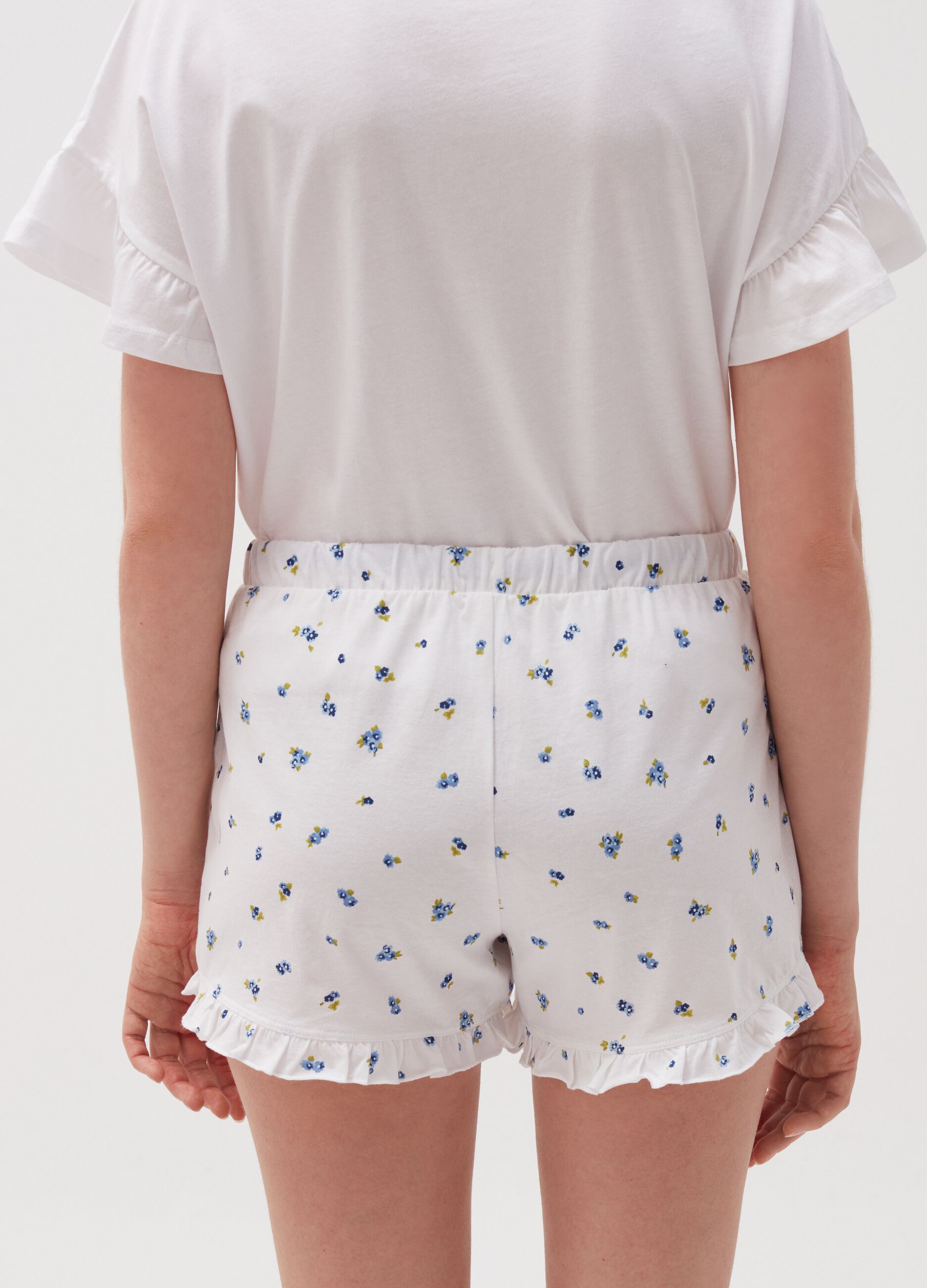 Shorts de pijama de algodón con estampado flores
