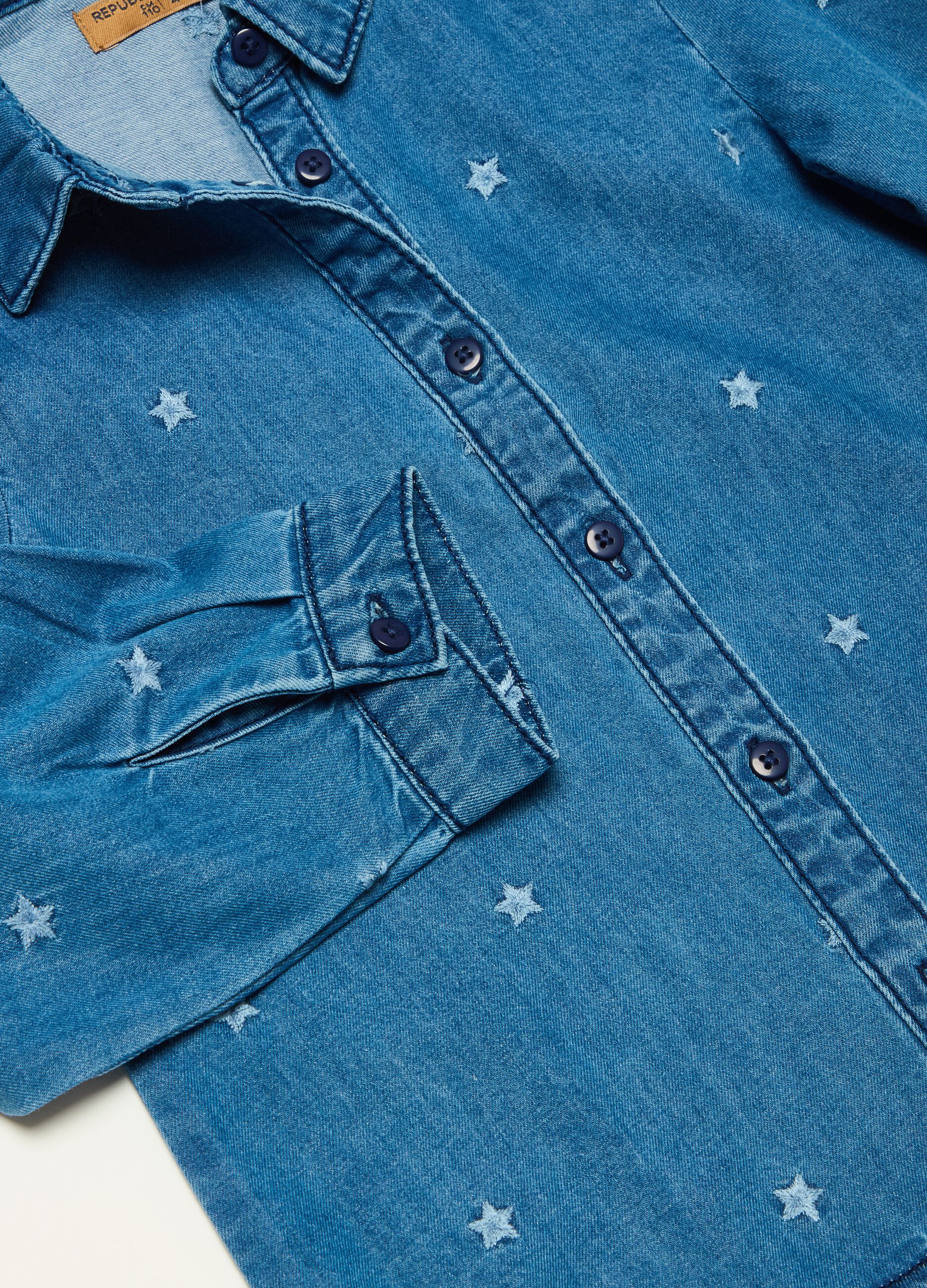 Denim shirt with stars embroidery