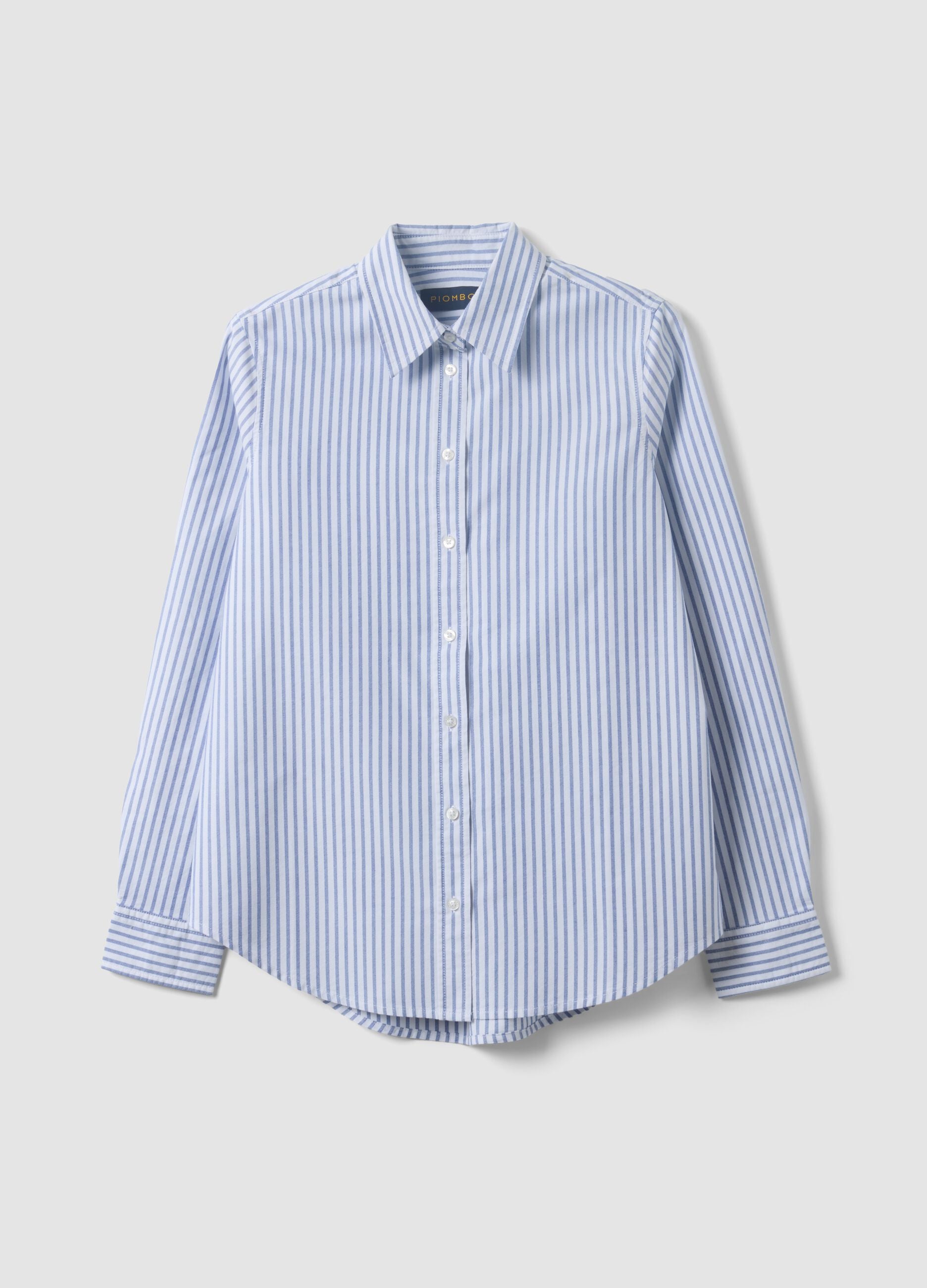 Light blue Oxford shirt with white stripes in pure cotton, comfort fit