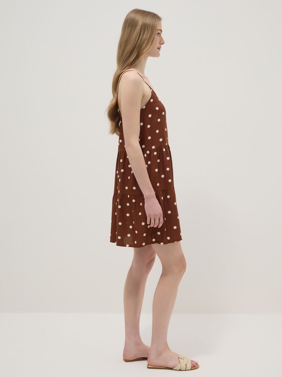 Brown polka-dot dress in pure viscose_1