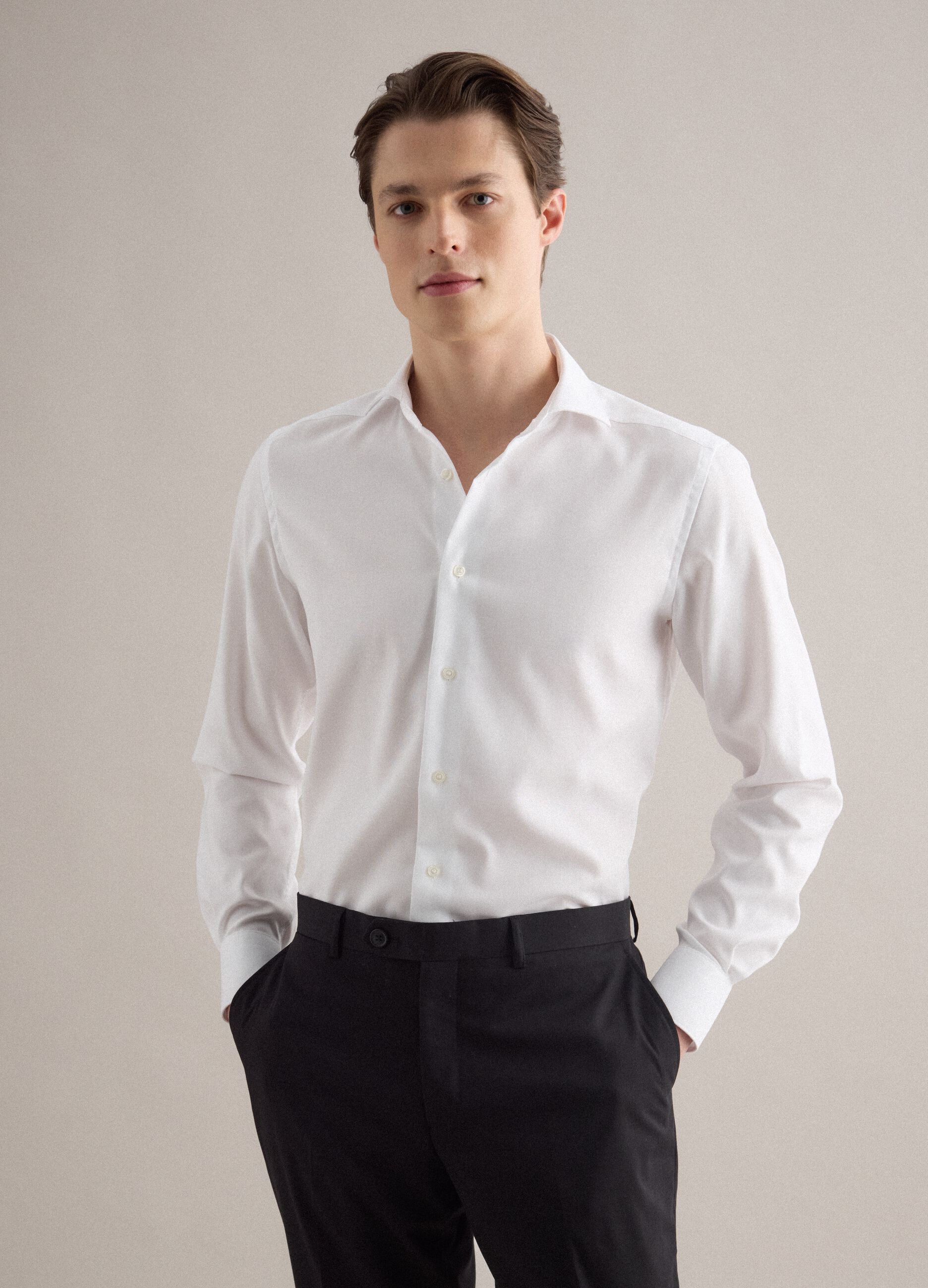 White pure cotton slim fit shirt
