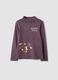 T-shirt roxa em algod&atilde;o org&acirc;nico puro com gola subida e estampado de animais_0