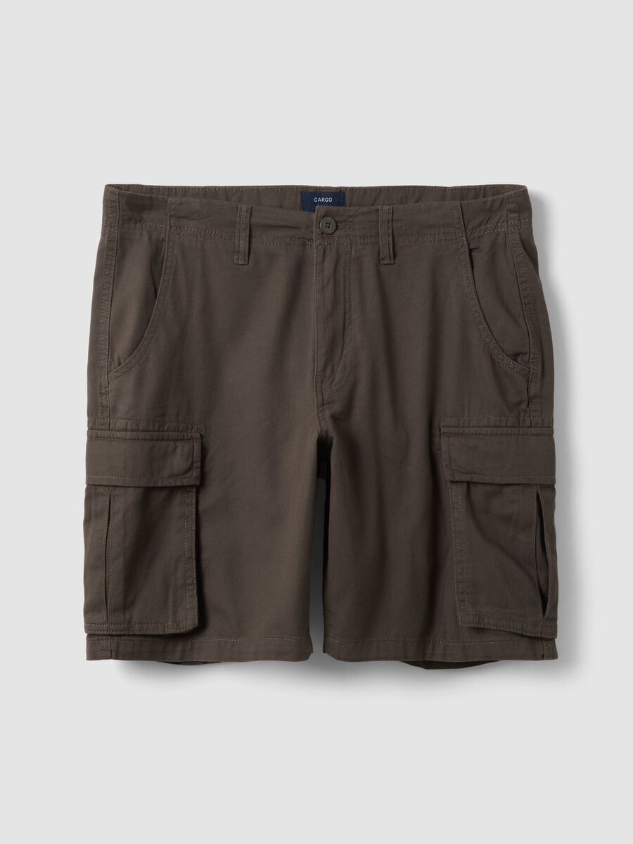 Brown pure cotton regular-fit cargo Bermuda shorts_0