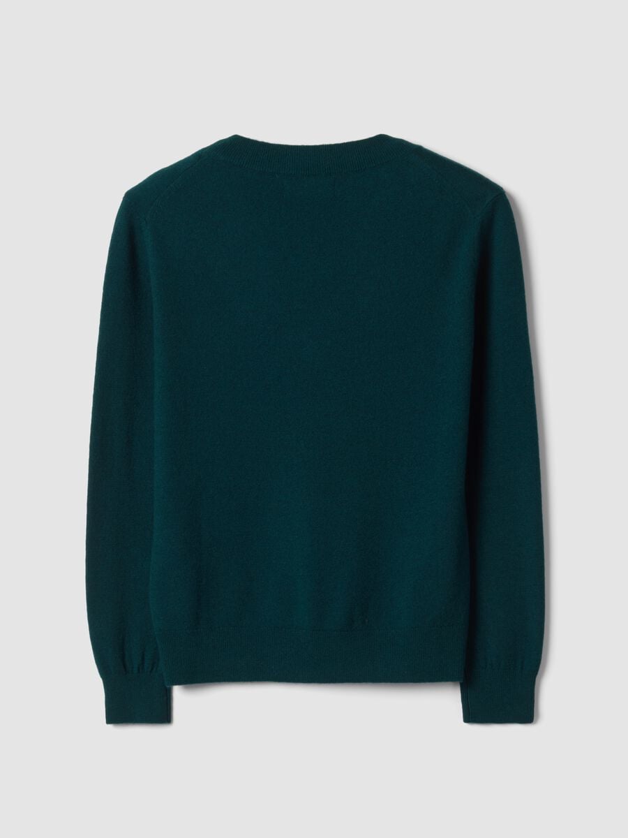 Maglia verde in pura lana con scollo profondo a V_2