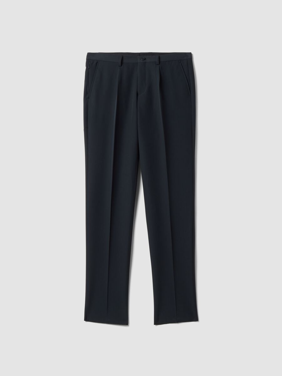 Blue slim-fit formal trousers in stretch viscose twill_4
