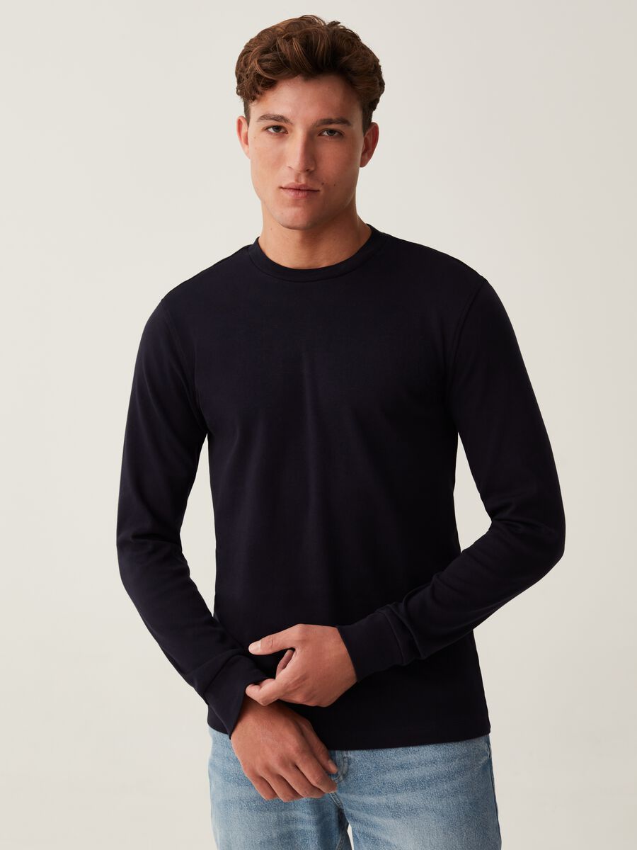 Long-sleeved solid colour T-shirt_0
