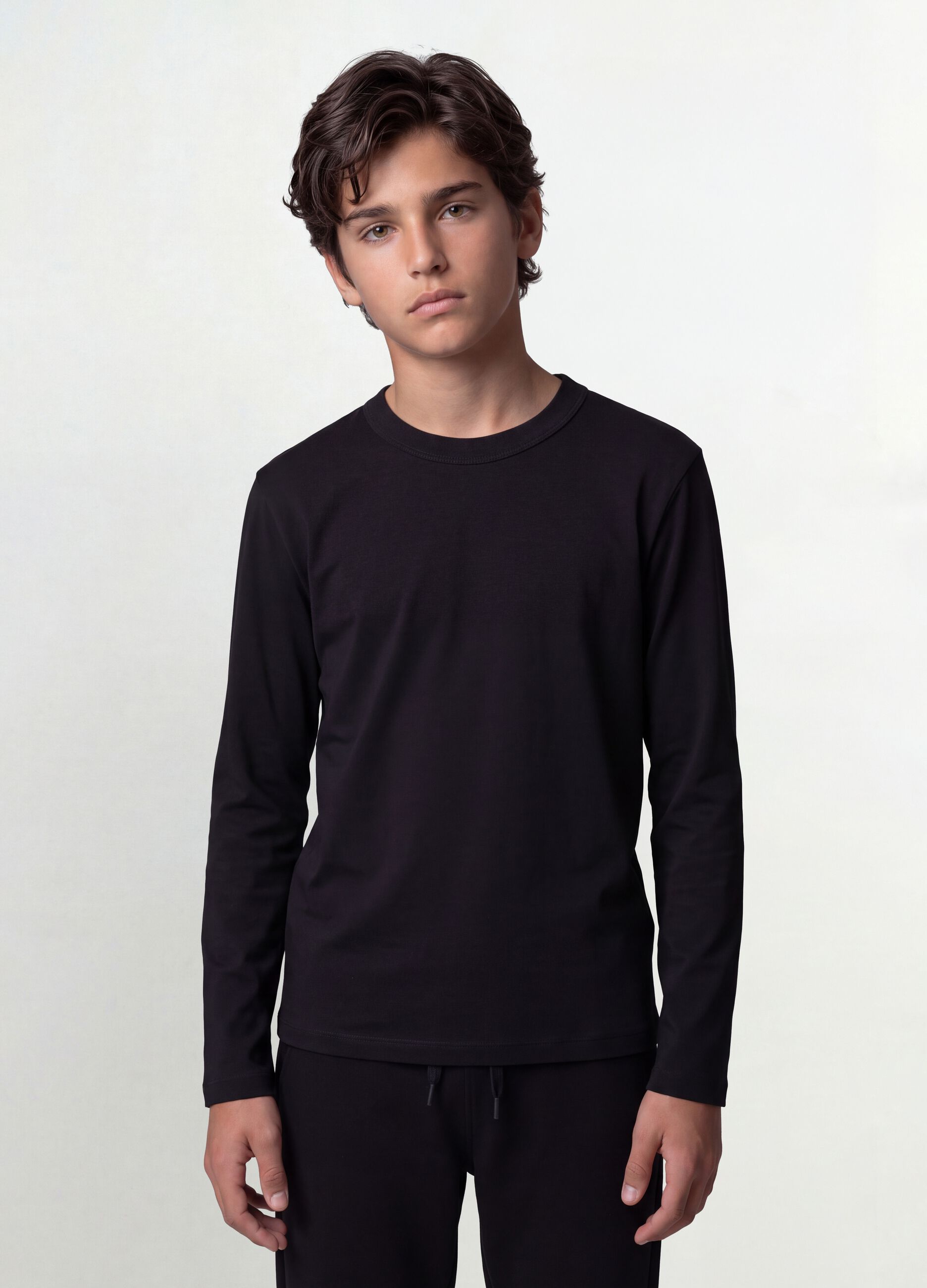 Schwarzes Regular-Fit T-Shirt aus elastischer Bio-Baumwolle f&uuml;r Jungen