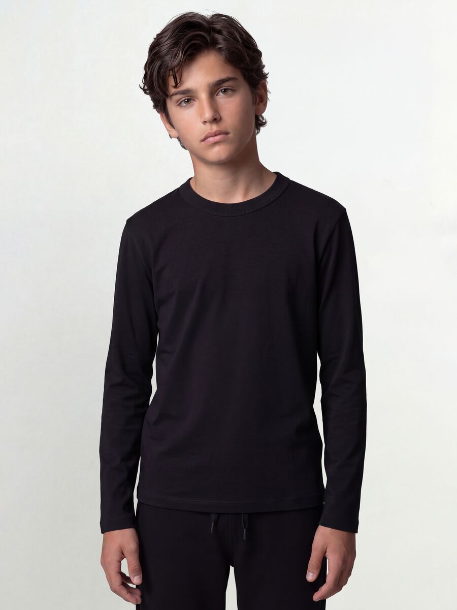 Schwarzes Regular-Fit T-Shirt aus elastischer Bio-Baumwolle f&uuml;r Jungen_0