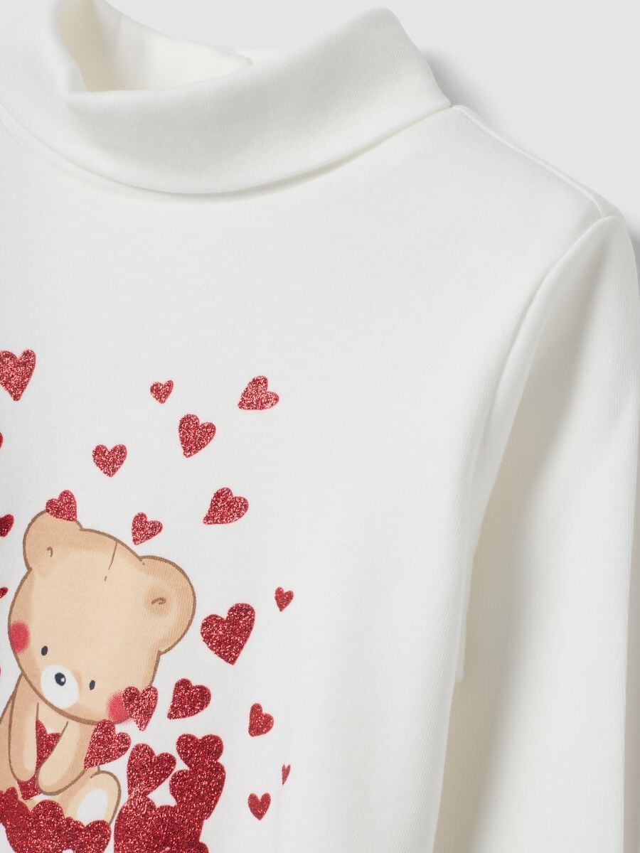 White pure cotton T-shirt with teddy bear print_2